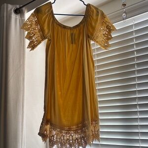 Iris Yellow Lace High Low Dress